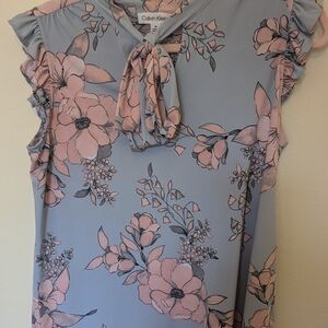 Calvin Klein Women's Floral Top - Pink and Blue